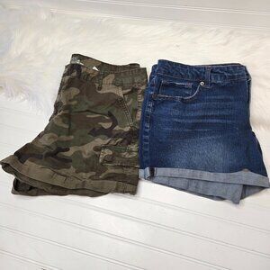 2 Pair - Time & Tru Jean Camo Shorts Plus Size 18 Stretch Denim Mid Rise Cuffed